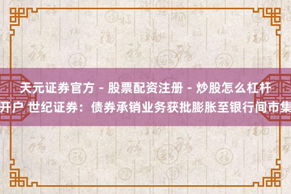 天元证券官方 - 股票配资注册 - 炒股怎么杠杆开户 世纪证券：债券承销业务获批膨胀至银行间市集